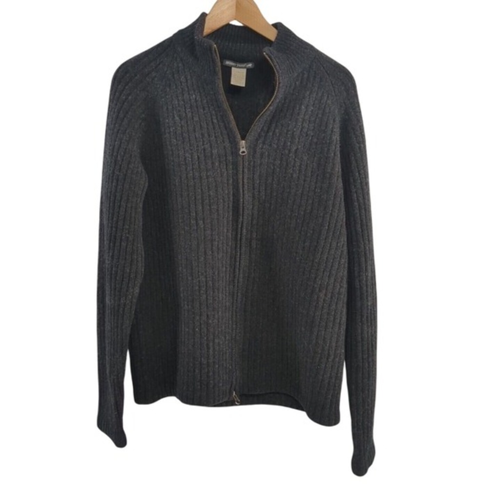 Horny Toad Womens 100% Lambswool Ribbed‎ Full Zip Sweater L Gray Outdoor